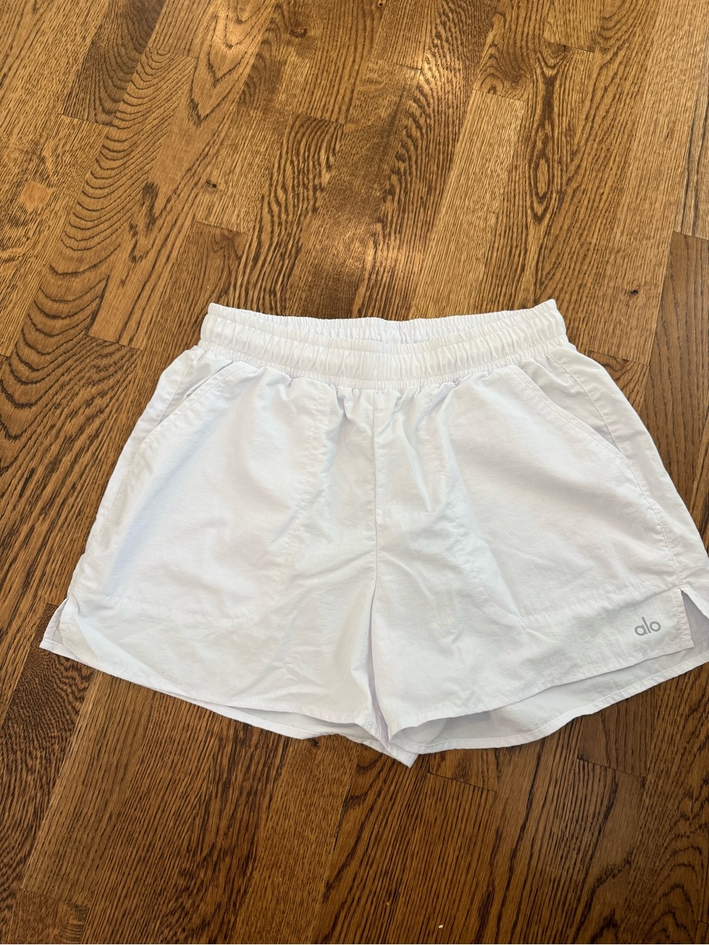 Alo aluminum shorts in white, worn a handful of times, like new